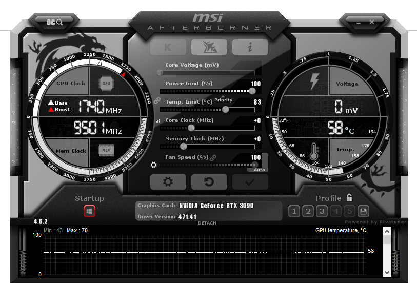 MSI Afterburner - stock settings for New World